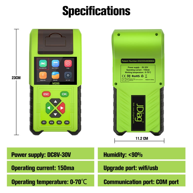 JDiag M200 8V-30V OBD Motorcycles Diagnostic Instrument with Data Printing, Standard Version, M200 Standard Version