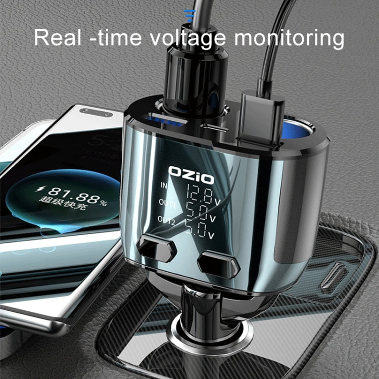 Ozio CL48TC 66W PD 20W + USB Dual Port Multi-function Car Charger with Dual Cigarette Lighters, CL48TC