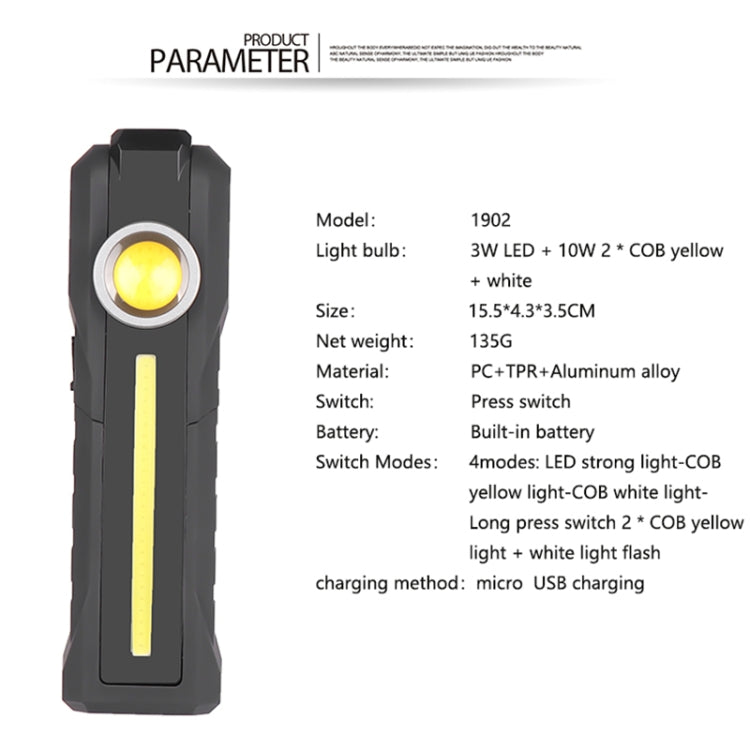 1902A Folding Magnet Car Inspection Light Work Maintenance Lamp Emergency COB LED USB Charging Lamp, 1902A