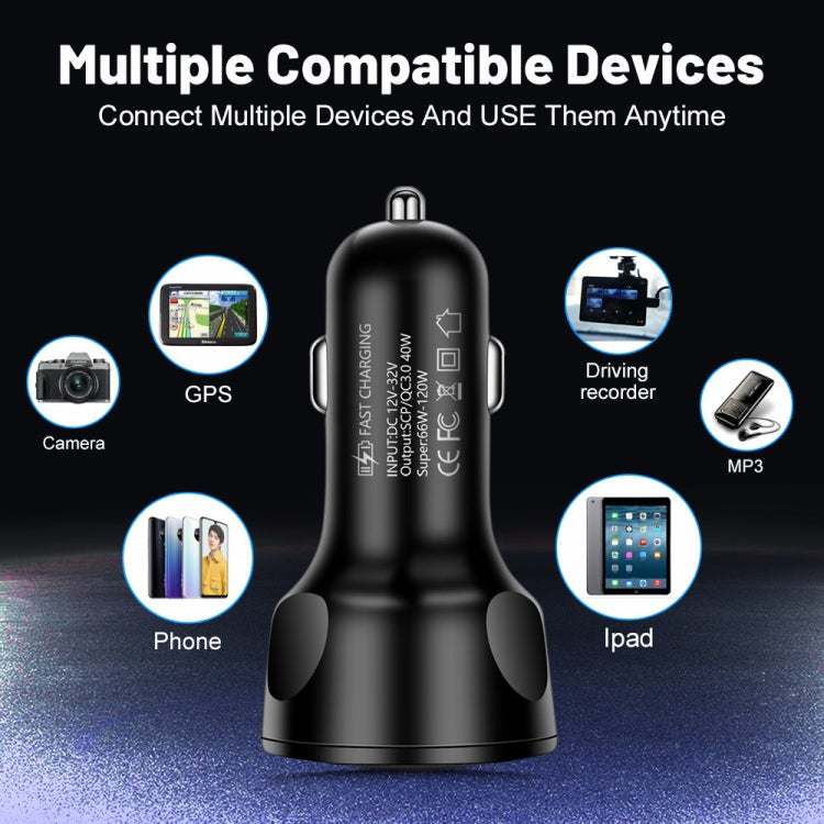 66W 4 in 1 Digital Display Fast Charging Car Charger with Voltmeter, 66W