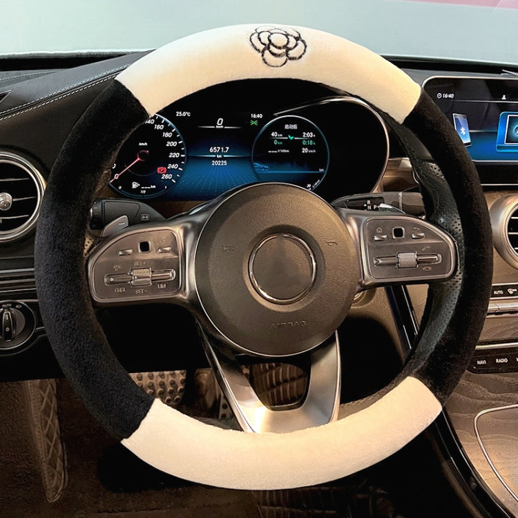 Round Style Car Universal Camellia Pattern Plush Warm Anti-skid Steering Wheel Cover, Diameter: 38cm, Round Style