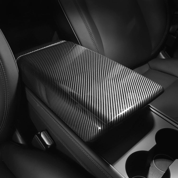 For Tesla Model 3 / Y Car Center Console Armrest Box Carbon Fiber Pattern Protective Cover, Armrest Box Protective Cover