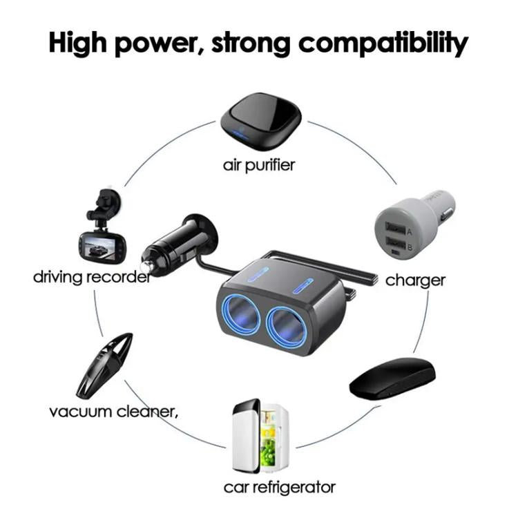 SHUNWEI SD-1904 Dual Socket Car Cigarette Lighter Splitter with USB Charger, SD-1904