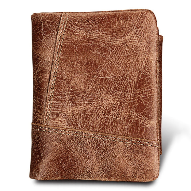 Genuine Cowhide Leather Crazy Horse Texture Zipper 3-folding Short Style Card Holder Wallet RFID Blocking Coin Purse Card Bag Protect Case for Men, Size: 12*9.5*4cm(Taupe), 3585