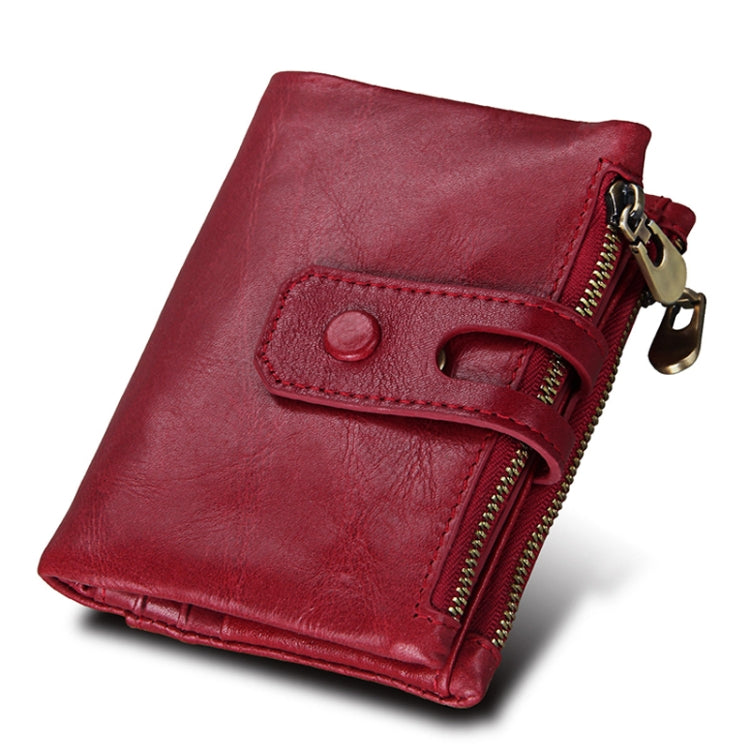 Genuine Cowhide Leather Crazy Horse Texture Zipper 3-folding Card Holder Wallet RFID Blocking Coin Purse Card Bag Protect Case for Men, Size: 12*9.5*3.5cm