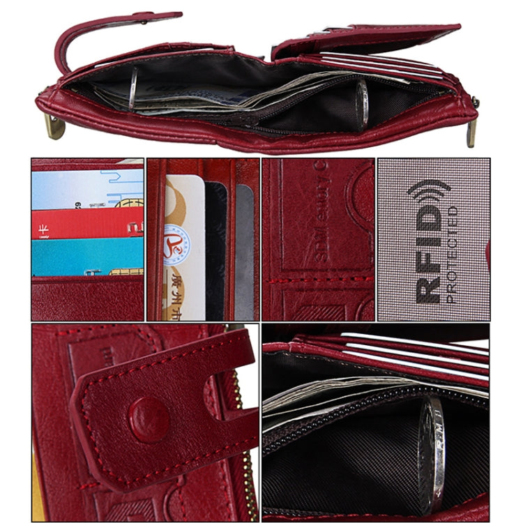 Genuine Cowhide Leather Crazy Horse Texture Zipper 3-folding Card Holder Wallet RFID Blocking Coin Purse Card Bag Protect Case for Men, Size: 12*9.5*3.5cm
