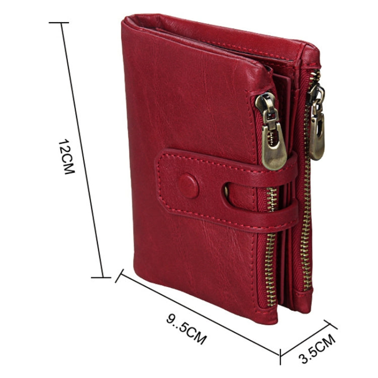 Genuine Cowhide Leather Crazy Horse Texture Zipper 3-folding Card Holder Wallet RFID Blocking Coin Purse Card Bag Protect Case for Men, Size: 12*9.5*3.5cm