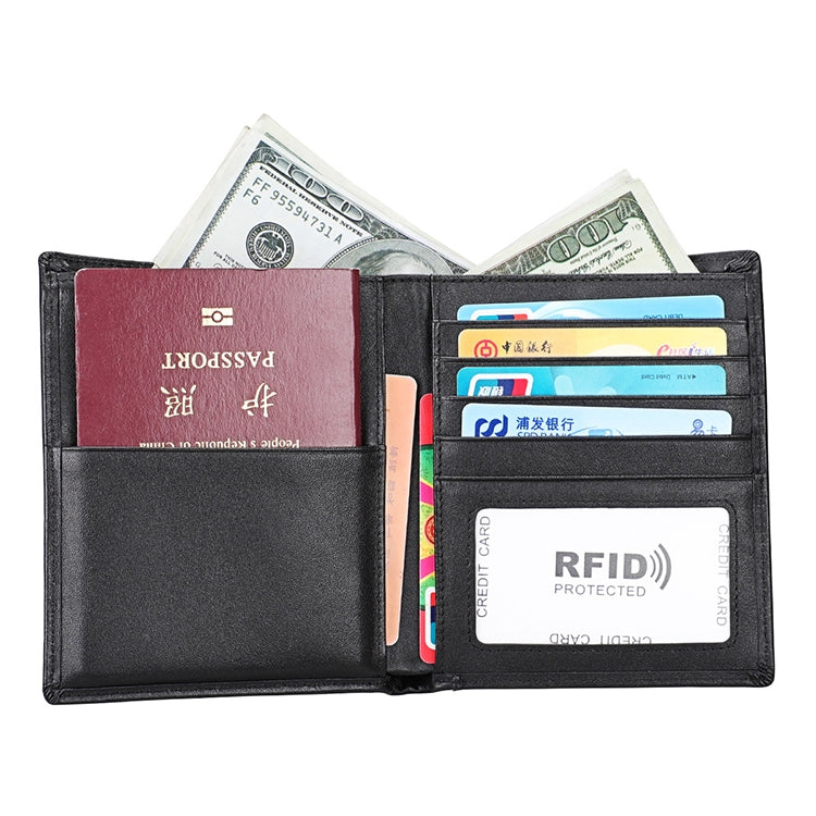 8235 Antimagnetic RFID Multi-function Crazy Horse Texture Leather Wallet Passport Bag