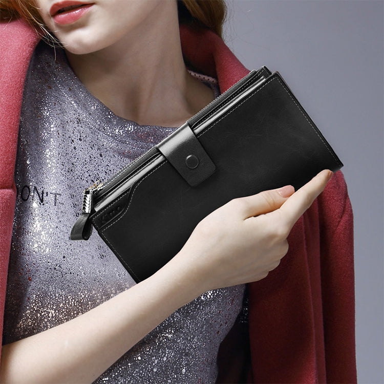 8236 Antimagnetic RFID Multi-function Oil Wax Leather Lady Wallet Large-capacity Purse