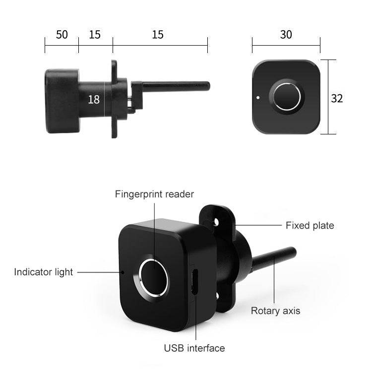 BP01-A Micro USB Charging Triple Drawer Left Hand Unlocking Smart Semiconductor Fingerprint Lock, Left Hand Unlocking