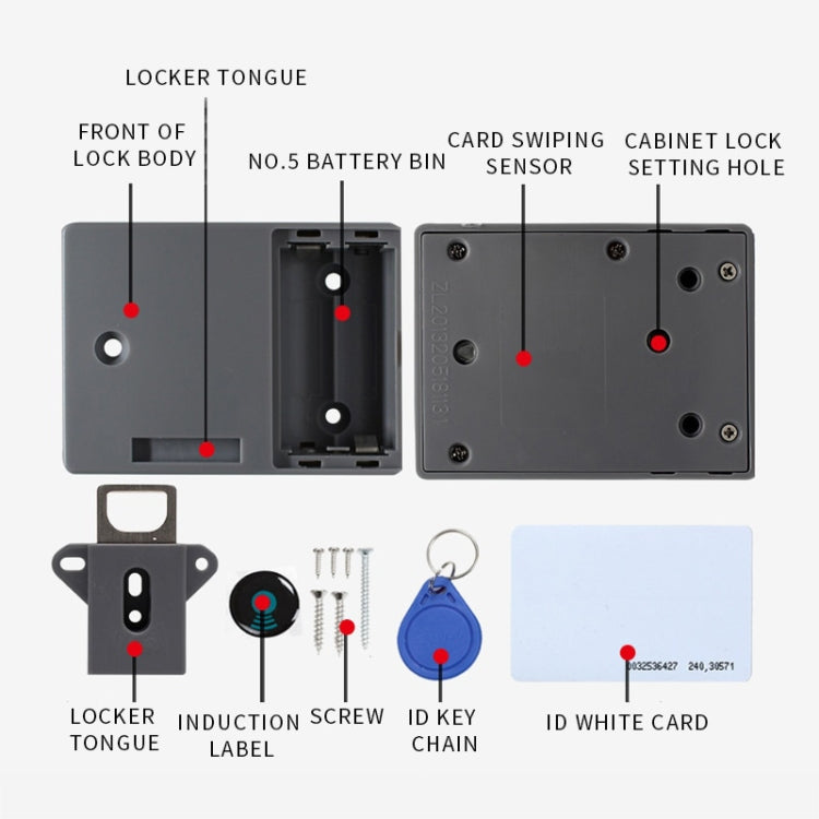 T3 ABS Magnetic Card Induction Lock Invisible Single Open Cabinet Door Lock, Single, Single Open Cabinet Door