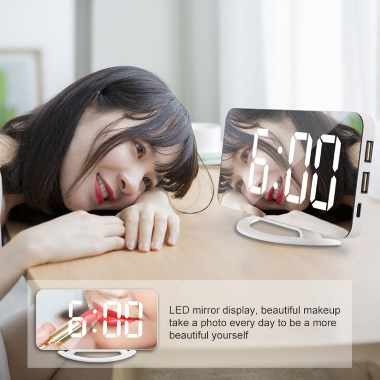 TS-8201-W Multifunctional LED Makeup Mirror Desk Clock Automatic Photosensitive Electronic Alarm
