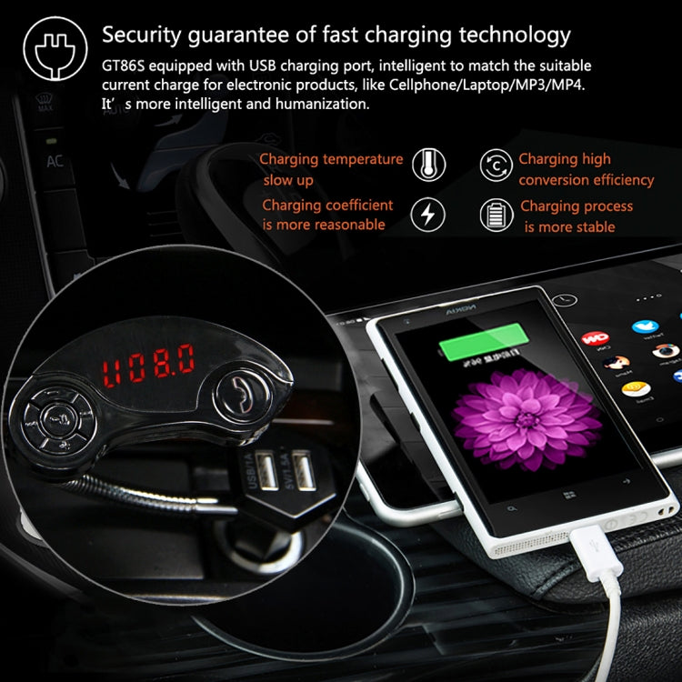 GT86 Dual USB Charger Car Bluetooth FM Transmitter Kit, Support LCD Display / TF Card Music Play / Hands-free, GT86 (Black), GT86 (Gold), GT86 (Silver)
