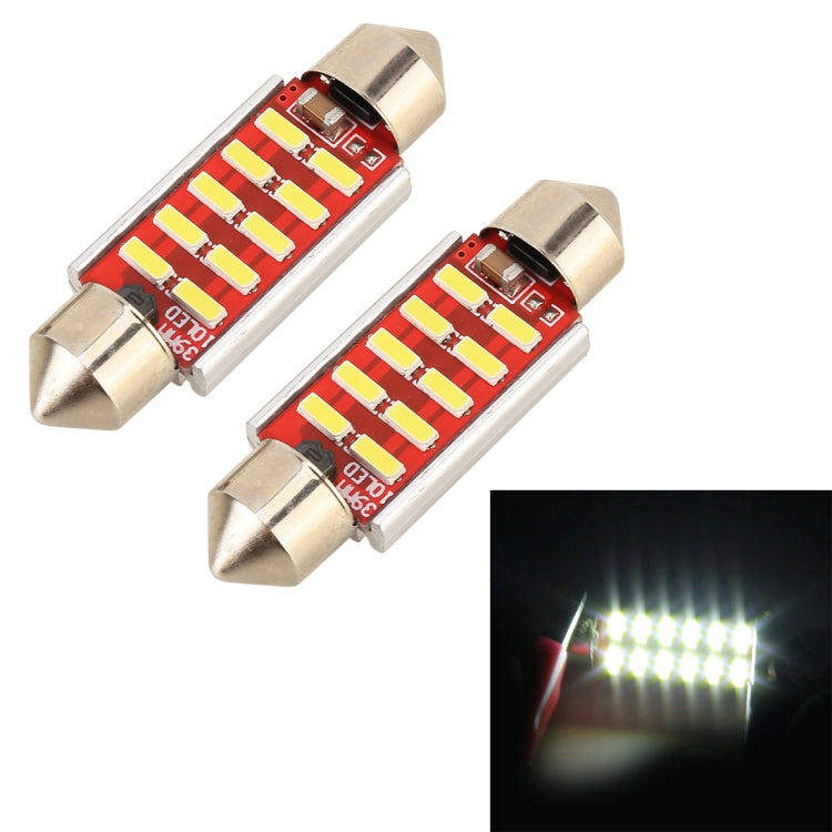 2 PCS DC 12V 2W 41MM 4014 Bicuspid Port No Decoding Car Dome Lamp LED Reading Light with 10 LED Lights, 41MM