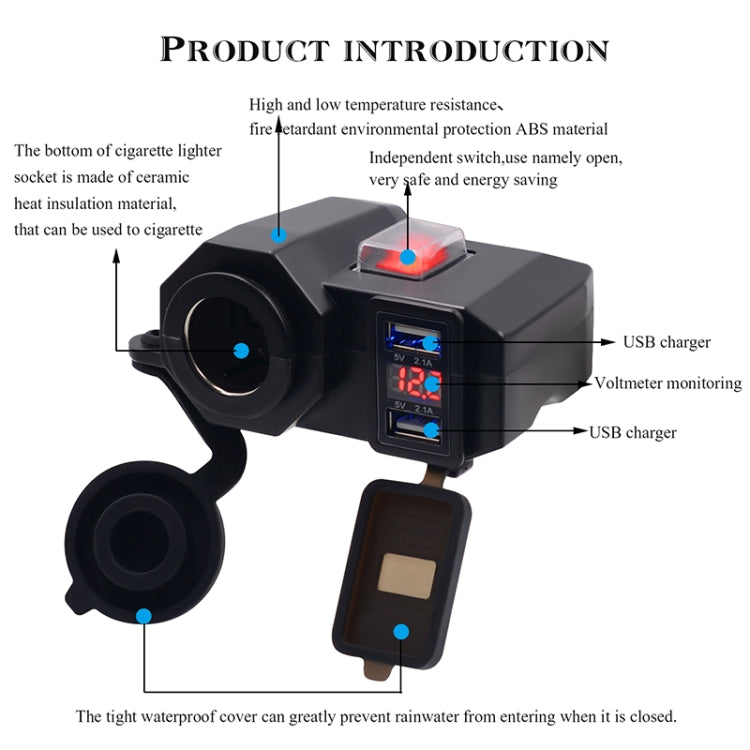 WUPP Multi-function WUPP 4 Motorcycle USB Charger Cigarette Lighter, with Blue Light, ZH-614A1