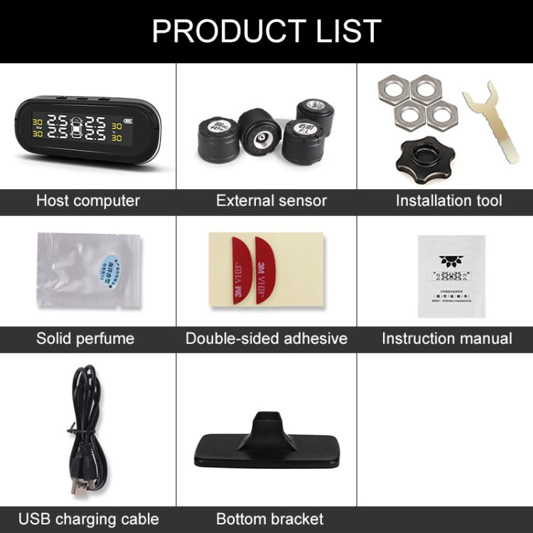 Universal Car Wireless Solar Energy TPMS Tire Pressure Alarm System External Tire Monitor, Tire Monitor 3