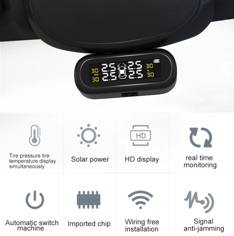 Universal Car Wireless Solar Energy TPMS Tire Pressure Alarm System External Tire Monitor, Tire Monitor 3