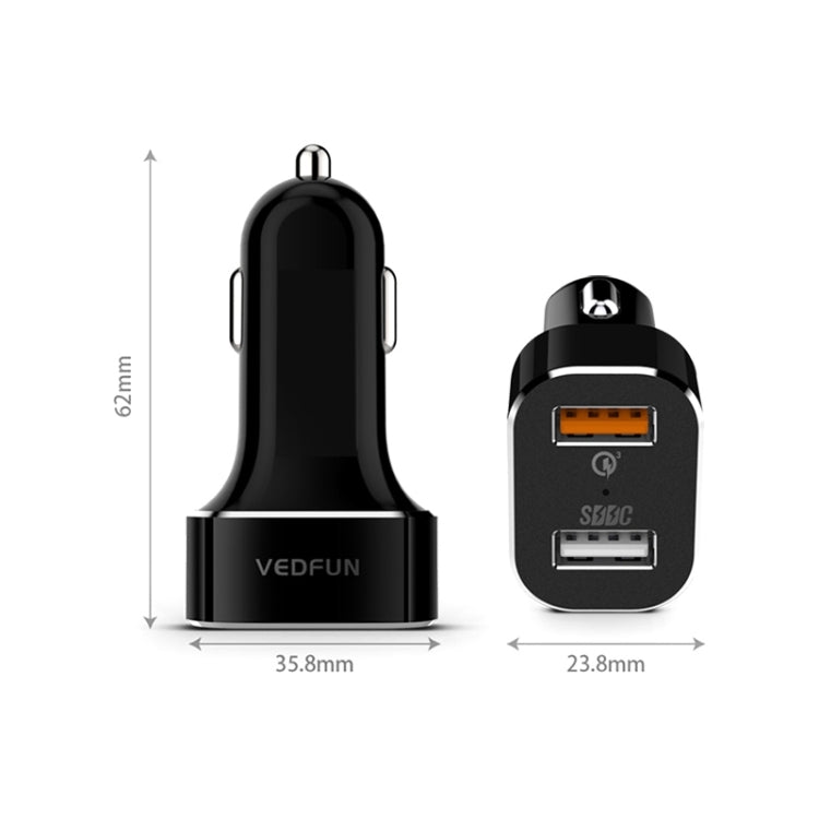 VEDFUN TurboDrive C210 Dual Ports Quick Charge 3.0 + SDDC Technology USB Car Charger for Smartphones and Tablets, C210