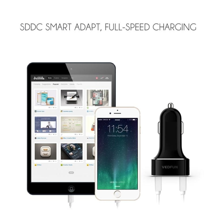 VEDFUN TurboDrive C210 Dual Ports Quick Charge 3.0 + SDDC Technology USB Car Charger for Smartphones and Tablets, C210