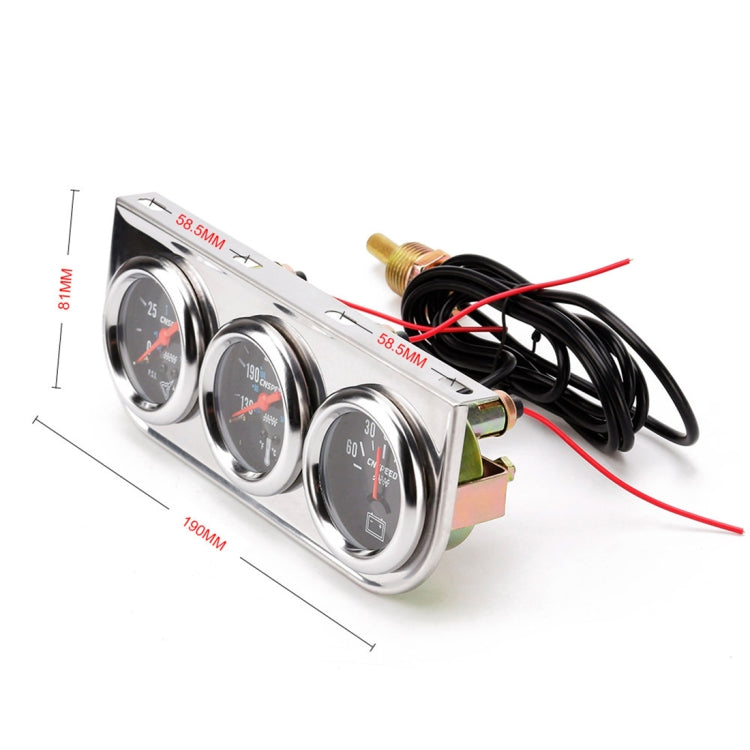 52mm 12V Universal Car Modified Triple Meter 3 in 1 Gauge Oil Press Gauge + Water Temperature Gauge + Ammeter, with Sensor, Car Modified Triple Meter 02