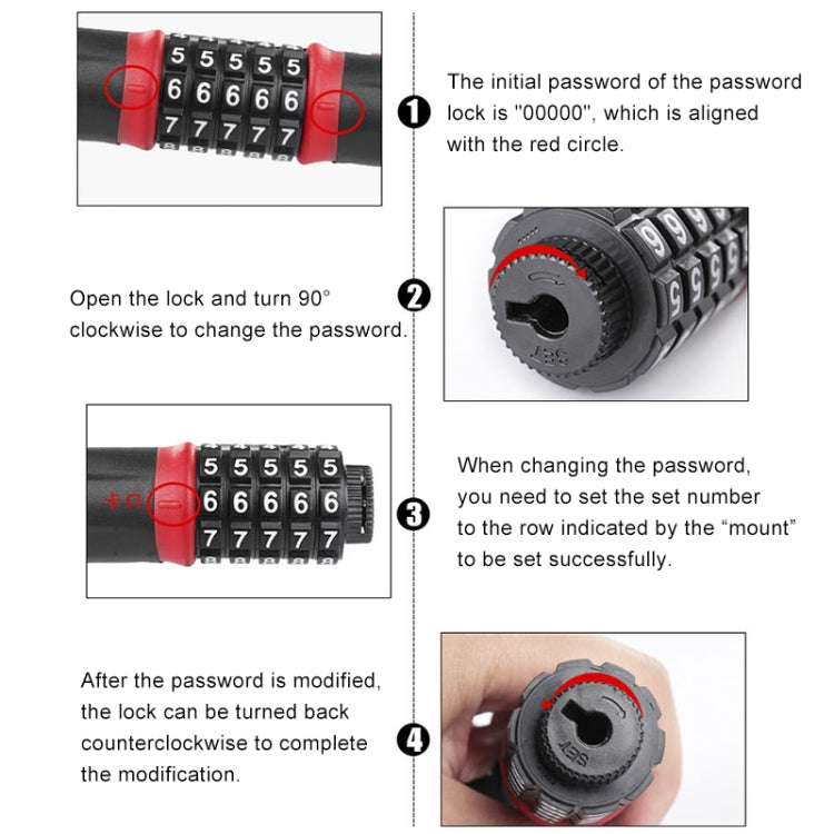 Motorcycles / Bicycle Chain Lock 5 Digit Password Anti-theft Password Lock, Length: 0.9m, 0.9m