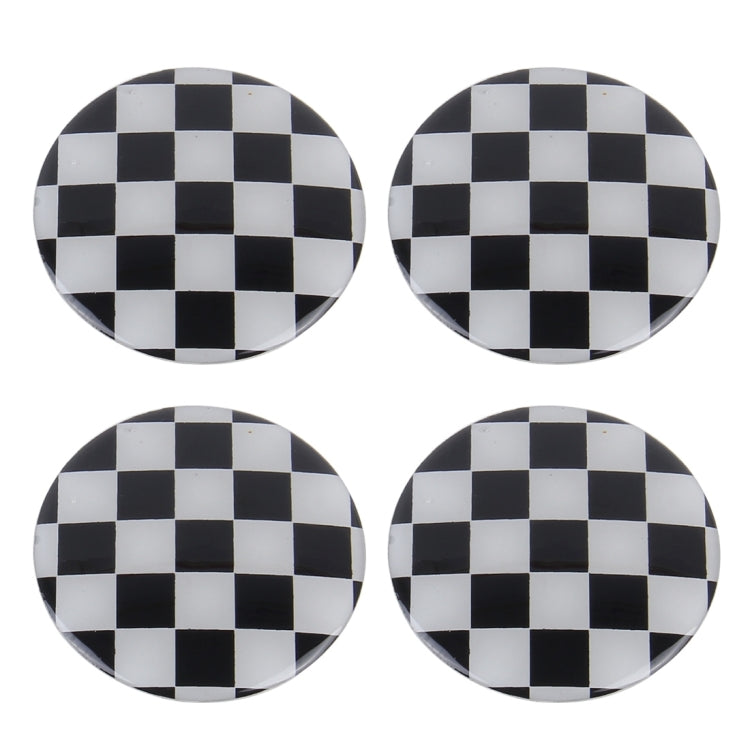 4 PCS White And Black Grid Metal Car Sticker Wheel Hub Caps Centre Cover Decoration, White Black Grid