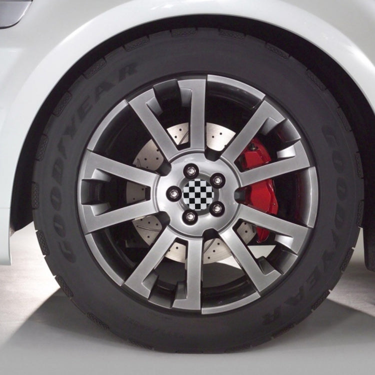 4 PCS White And Black Grid Metal Car Sticker Wheel Hub Caps Centre Cover Decoration, White Black Grid