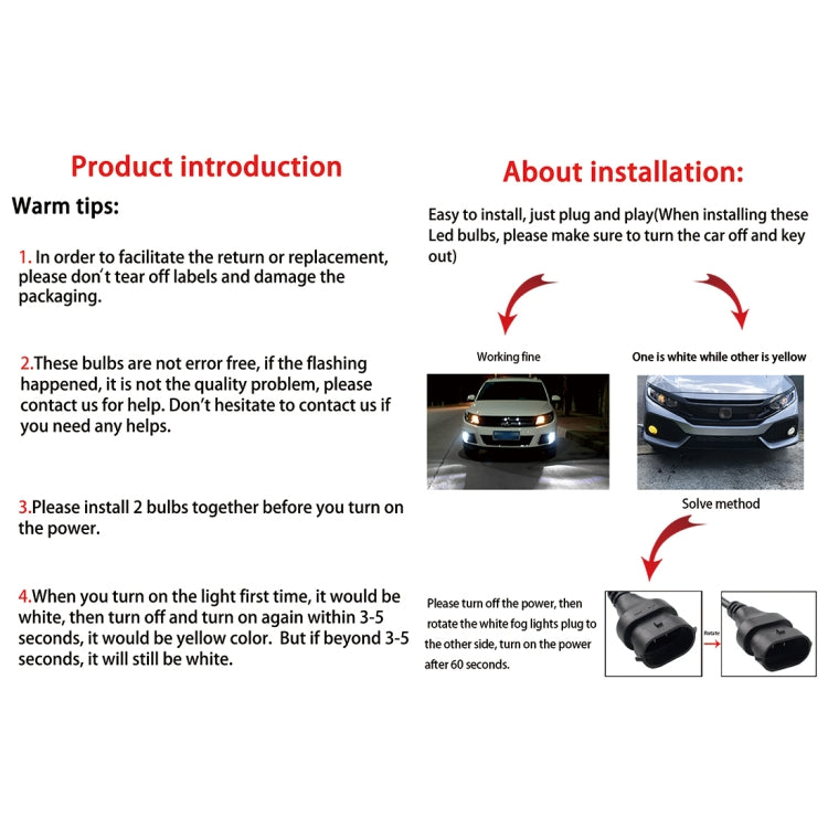 2 PCS EV15 880 / 881 DC9-32V / 6W / IP67 Car LED Double Color Fog Light, Cold White Light  + Amber Light, EV15 880 / 881