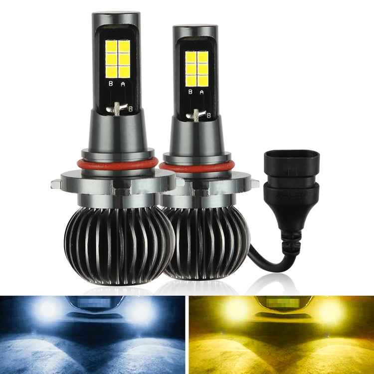 2 PCS EV15 9005 / 9006 DC9-32V / 6W / IP67 Car LED Double Color Fog Light, Cold White Light + Amber Light, EV15 9005 / 9006