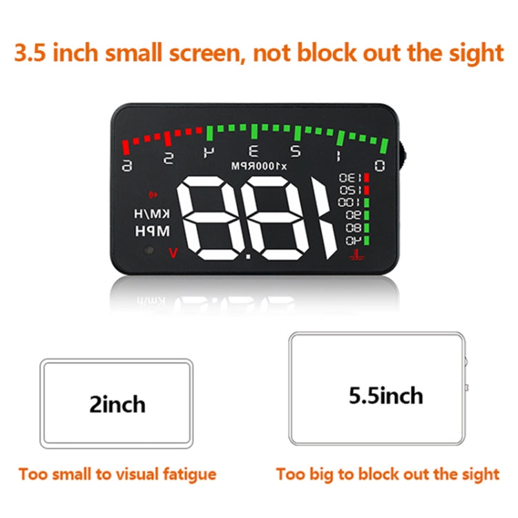 A900 OBD2 3.5 inch Vehicle-mounted Head Up Display Security System, Support Car Speed / Engine Revolving Speed Display / Water Temperature / Voltage / Driving Mileage, A900