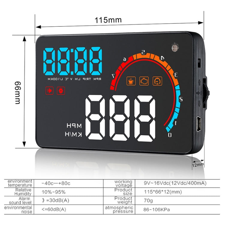 D2500 OBD2+GPS 4 inch Vehicle-mounted Head Up Display Security System, Support Car Speed / Engine Revolving Speed Display / Water Temperature / Battery Voltage / Running Speed & Direction & Distance, D2500