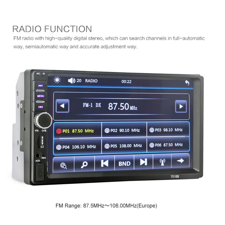 7018B 7.0 inch HD Touch Screen Dual DIN Car Radio Bluetooth Stereo MP3 / MP4 / MP5 Player with Remote Control, with Rearview Camera, 6800 Module, Support  FM / TF Card / USB Flash Disk, 7018B