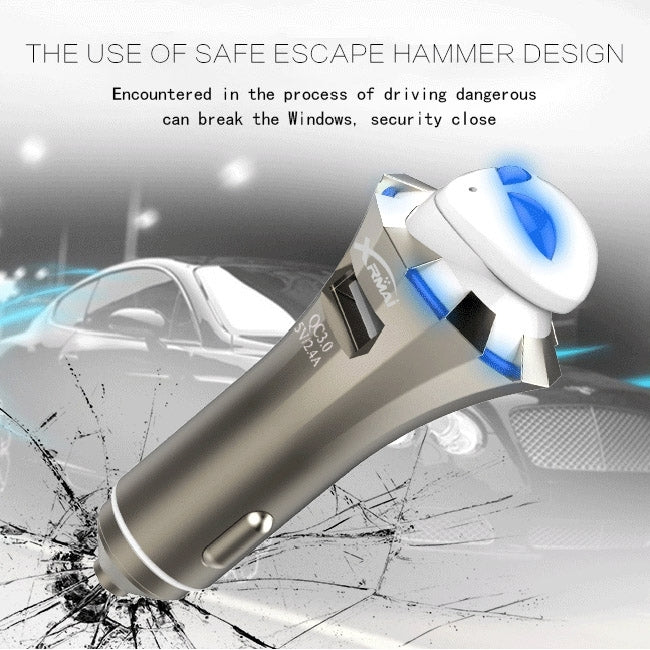 A8 3 in 1 Bluetooth Earphone & Safety Hammer & Car Charger, Support Hands-free Call & USB Quick Charger Function, A8
