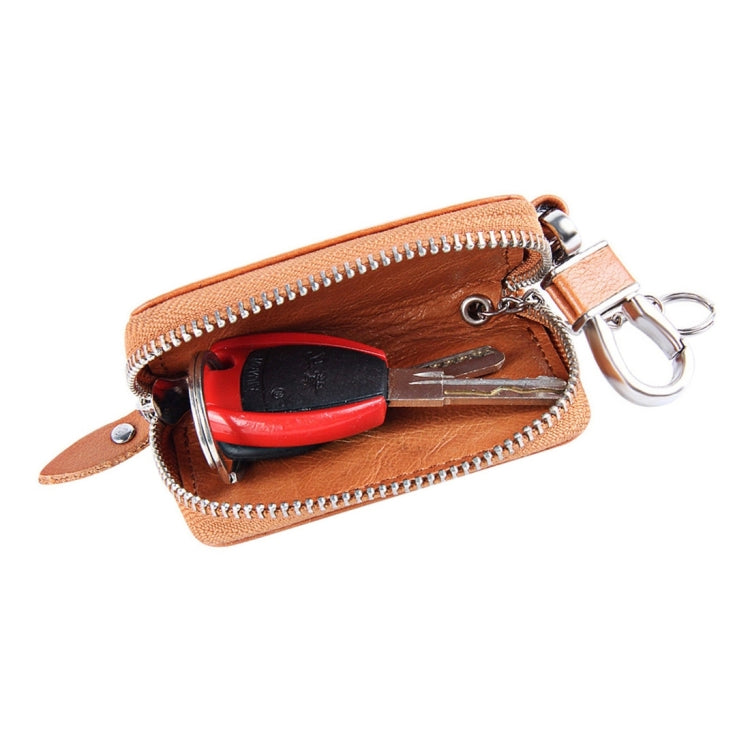 Universal Pure Cow Leather Waist Hanging Zipper Wallets Key Holder Bag (No Include Key), Key Holder Bag Brown