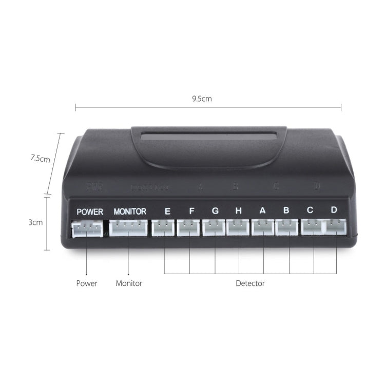 PZ-300-8 Car Parking Reversing Buzzer LED Monitor Parking Alarm Assistance System with 4*7m Front Sensors and 4*2.5m Rear Sensors, with 4 Front Sensors and 4 Rear Sensors