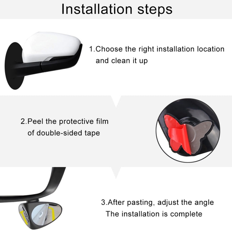 3R-046 360 Degrees Rotatable Right Blind Spot Side Assistant Mirror for Auto Car, Right Black, Right White