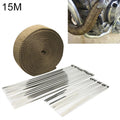 15m Titanium Gold Exhaust Wrap Auto Motor Exhaust Heat Shield Wrap Heat Resistant Wrap, 15m Titanium Gold