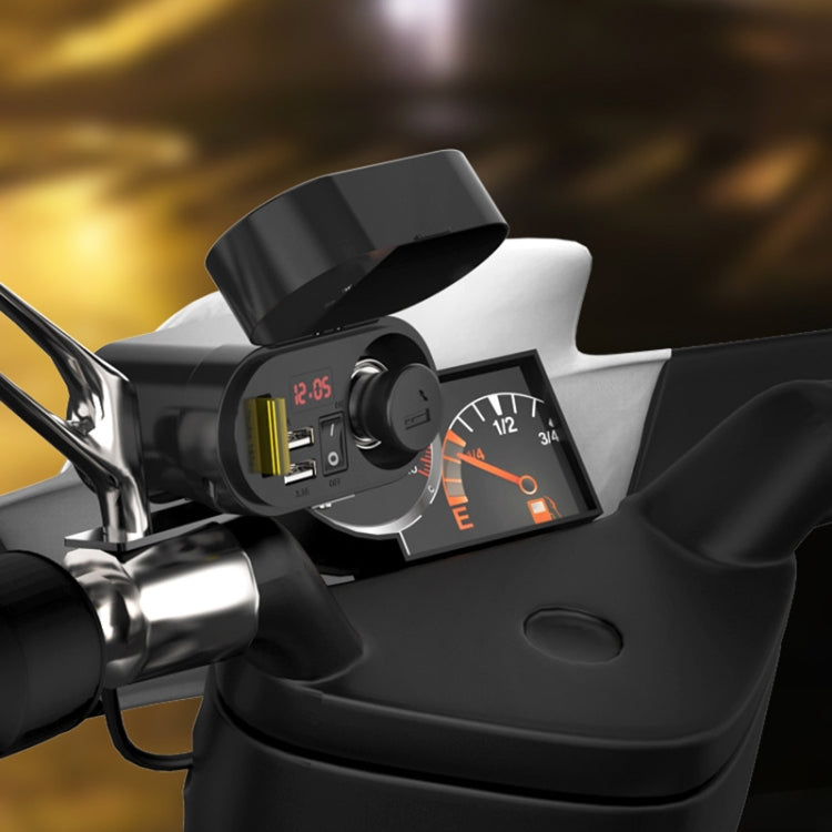 3A Motorcycle Multi-functional Cigarette Lighter Socket Voltmeter + Cigarette Lighter Socket + Dual USB, Voltmeter + Cigarette Lighter Socket + Dual USB