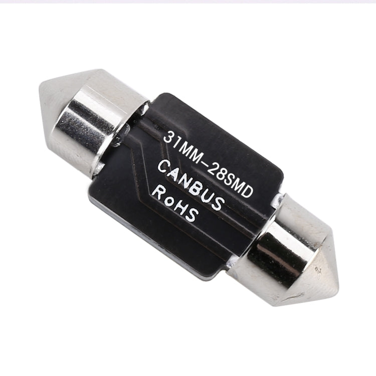 2 PCS 31mm DC12V / 1.2W / 6000K / 80LM 28LEDs SMD-3014 Car License Plate Light / Dome Light, with Decoder, 31mm