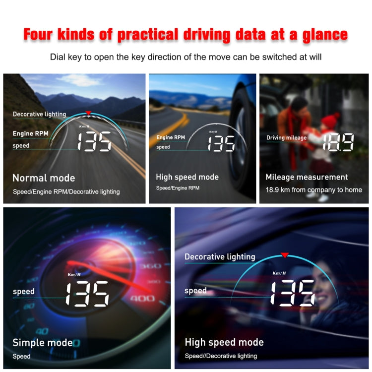 M8 3.5 inch Universal Car OBD2 HUD Vehicle-mounted Head Up Display, M8