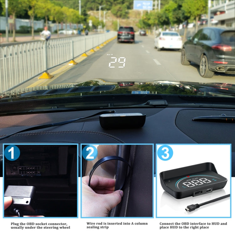 M8 3.5 inch Universal Car OBD2 HUD Vehicle-mounted Head Up Display, M8