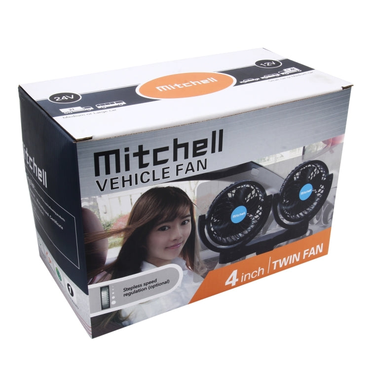 HUXIN HX-T605E 7W 360 Degree Adjustable Rotation Clip Two Head Low Noise Mini Electric Car Fan with Roller Switch, DC12V, HX-T605E