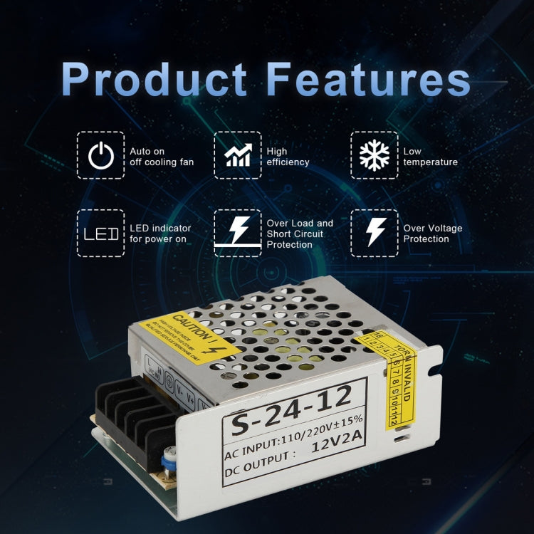 S-24W-12 24W AC 220V to DC 12V 2A Car Regulated Switching Power Supply, S-24W-12