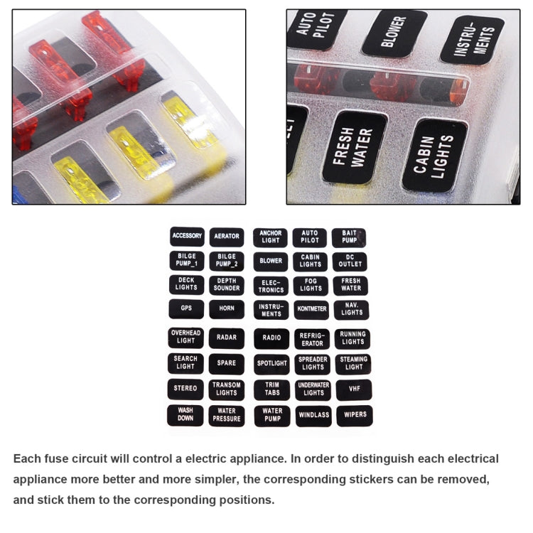 1 in 12 Out Fuse Box PC Terminal Block Fuse Holder Kits with LED Warning Indicator for Auto Car Truck Boat, 1 in 12 Out (PC Terminal Block)