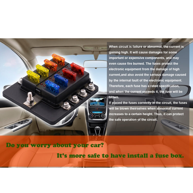 1 in 8 Out Fuse Box Screw Terminal Section Fuse Holder Kits with LED Warning Indicator for Auto Car Truck Boat, 1 in 8 Out (Screw Terminal Section)