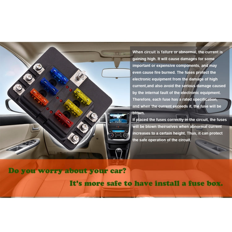 1 in 6 Out 6 Way Circuit Fuse Box Screw Terminal Section Fuse Holder Kits with LED Warning Indicator for Auto Car Truck Boat, 1 in 6 Out (Screw Terminal Section)