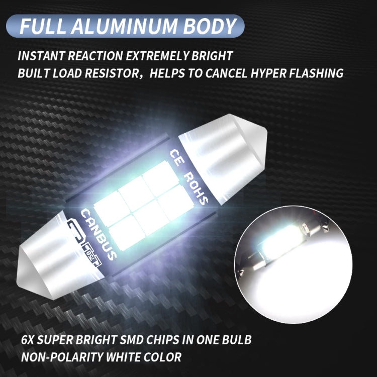 2 PCS 36mm DC12V-24V 3W 6000K 660LM 6LEDs SMD-3030 Car Reading Lamp / License Plate Light, 36mm (3W)