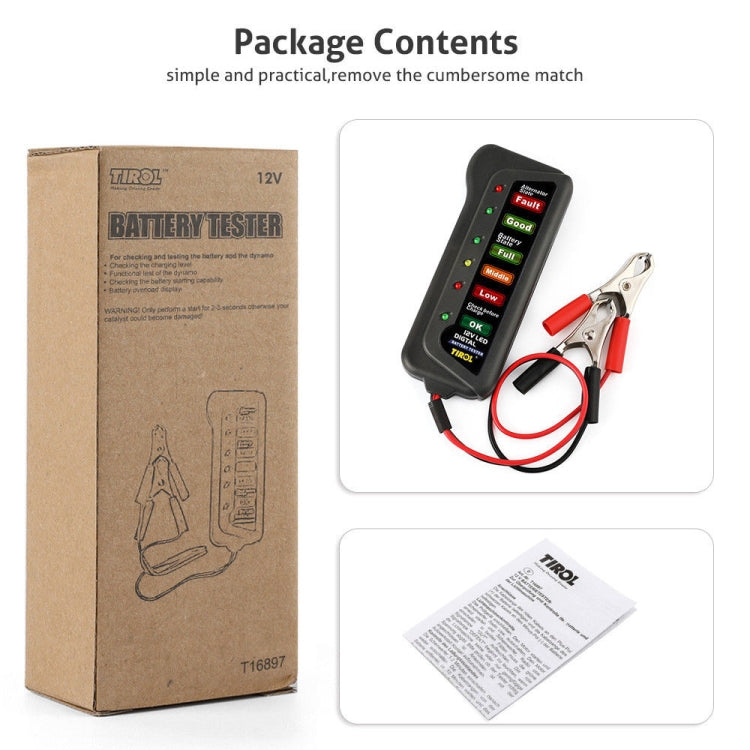 TIROL T16897 12V Auto Car Digital Battery Alternator Tester 6 LED Lights Display, TIROL T16897