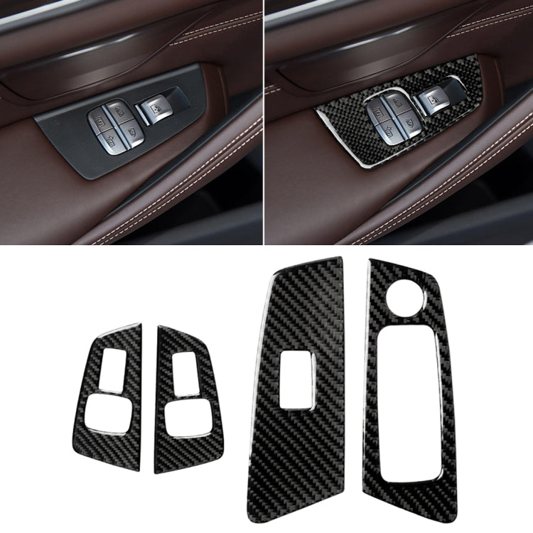 Car Carbon Fiber Door Window Lift Panel Decorative Sticker for BMW 5 Series G38 528Li / 530Li / 540Li 2018, Left Drive, Door Window Lift