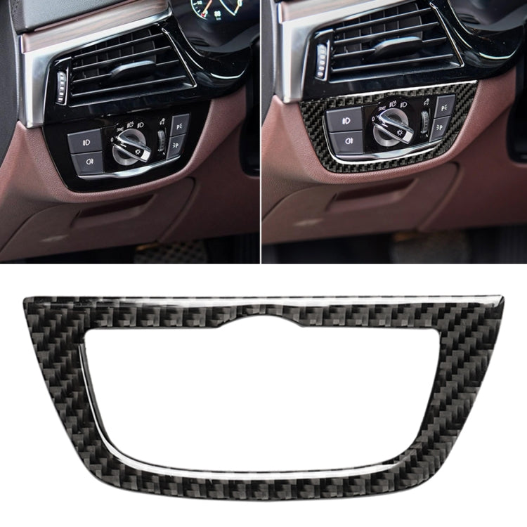 Car Carbon Fiber Headlight Switch Frame Decorative Sticker for BMW 5 Series G38 528Li / 530Li / 540Li 2018, Headlight Switch Frame
